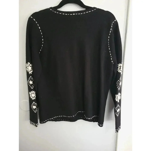 Vtg Napa Valley Button Up Black 100% Wool Embroidered Cardigan‎ Sweater Size Lg - Picture 9 of 9